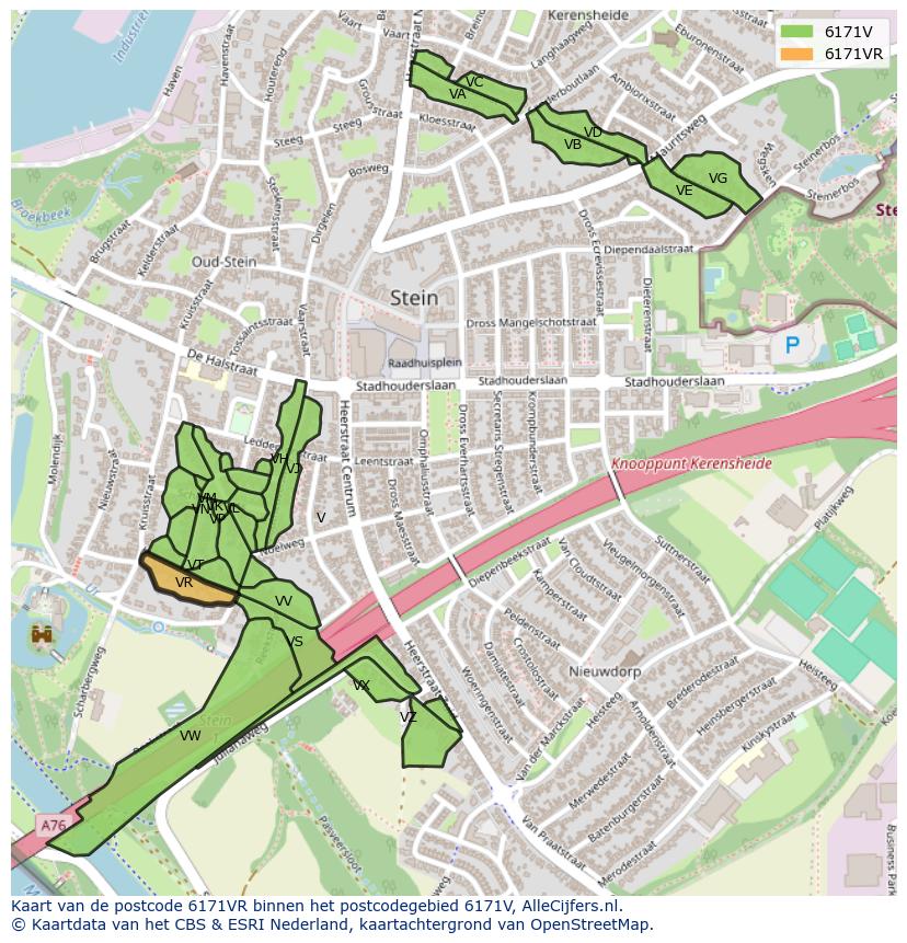 Afbeelding van het postcodegebied 6171 VR op de kaart.