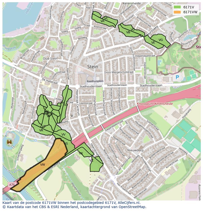 Afbeelding van het postcodegebied 6171 VW op de kaart.