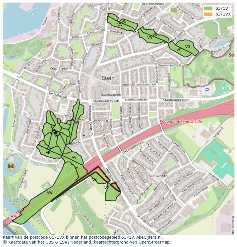 Afbeelding van het postcodegebied 6171 VX op de kaart.