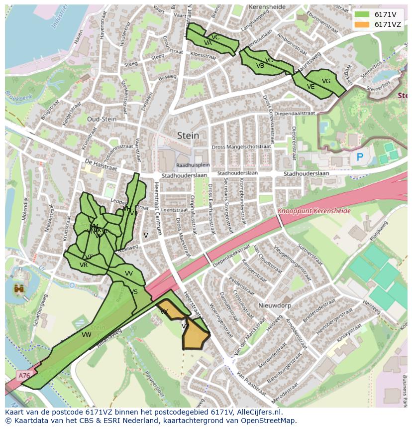 Afbeelding van het postcodegebied 6171 VZ op de kaart.