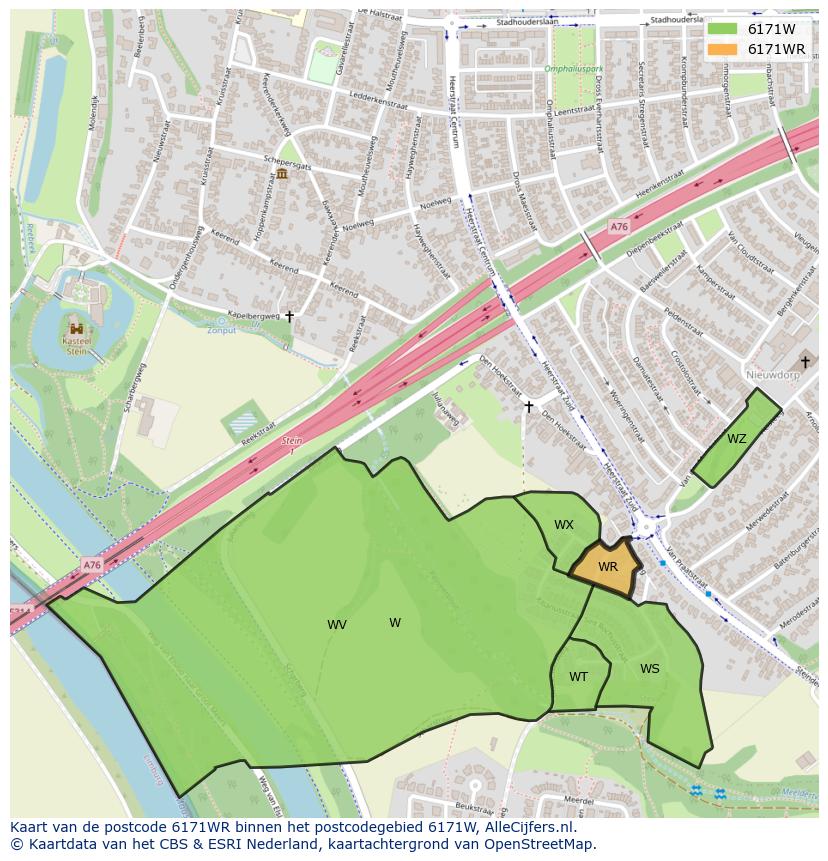 Afbeelding van het postcodegebied 6171 WR op de kaart.
