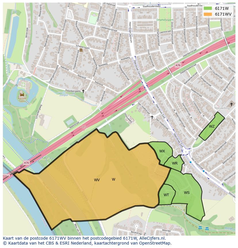 Afbeelding van het postcodegebied 6171 WV op de kaart.