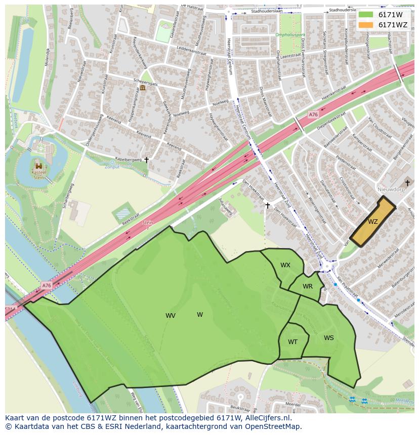 Afbeelding van het postcodegebied 6171 WZ op de kaart.
