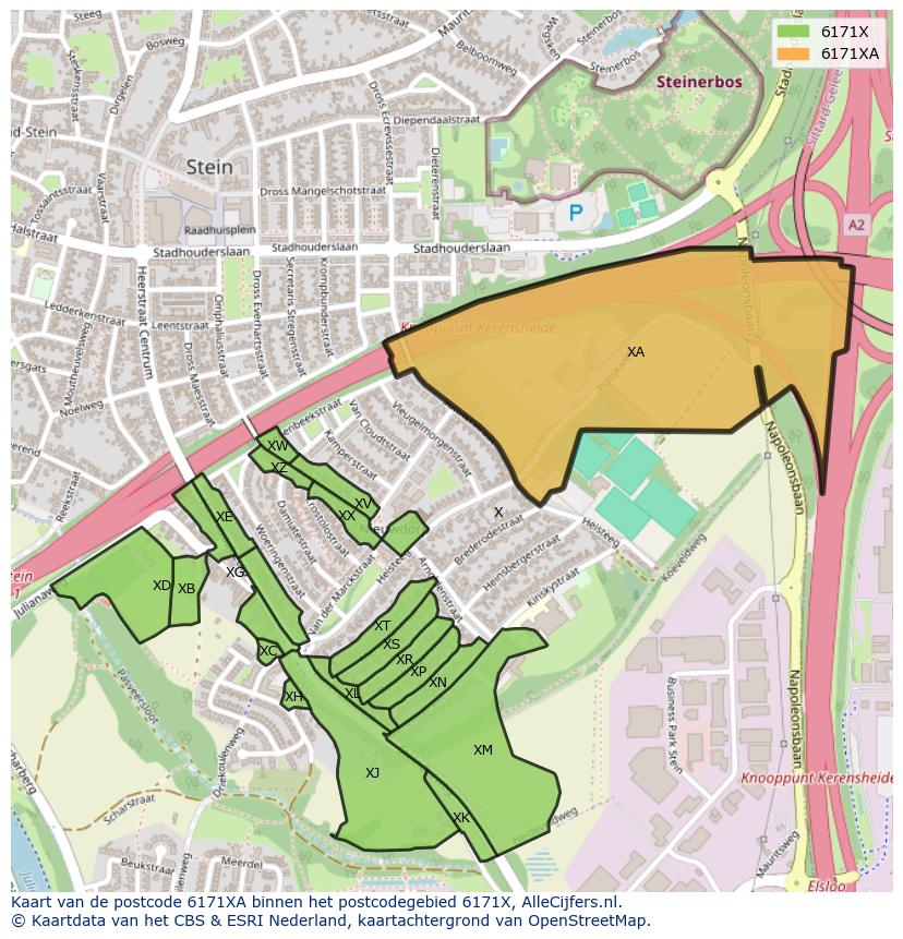 Afbeelding van het postcodegebied 6171 XA op de kaart.