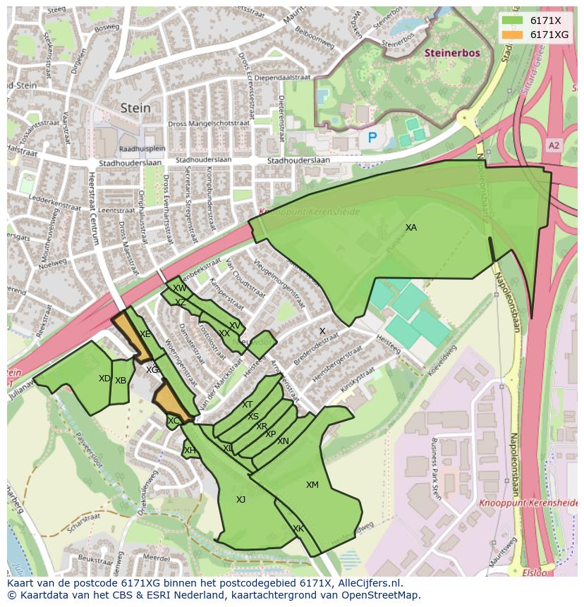 Afbeelding van het postcodegebied 6171 XG op de kaart.