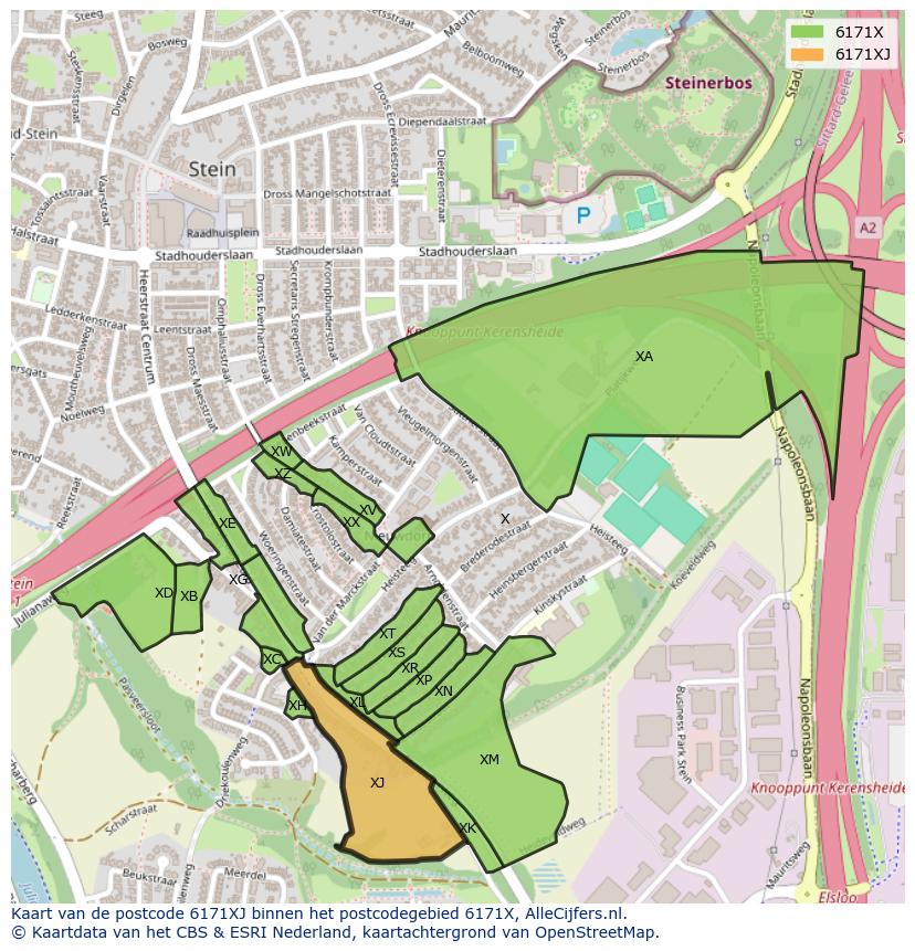 Afbeelding van het postcodegebied 6171 XJ op de kaart.