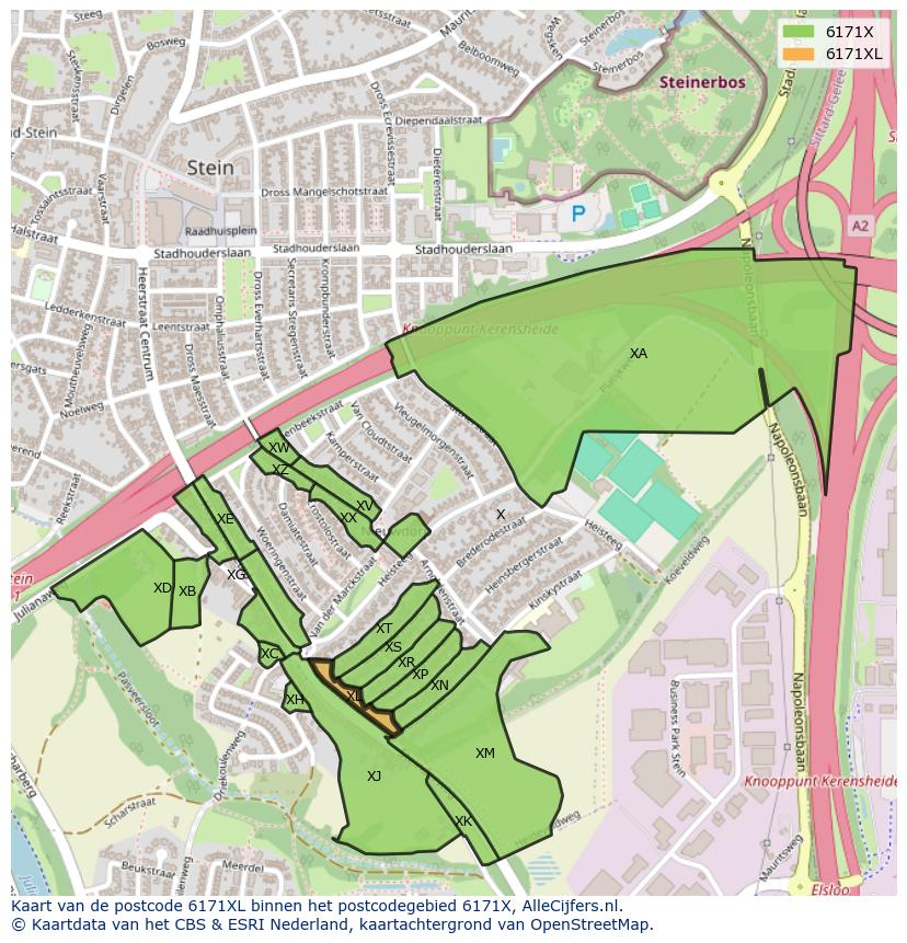 Afbeelding van het postcodegebied 6171 XL op de kaart.