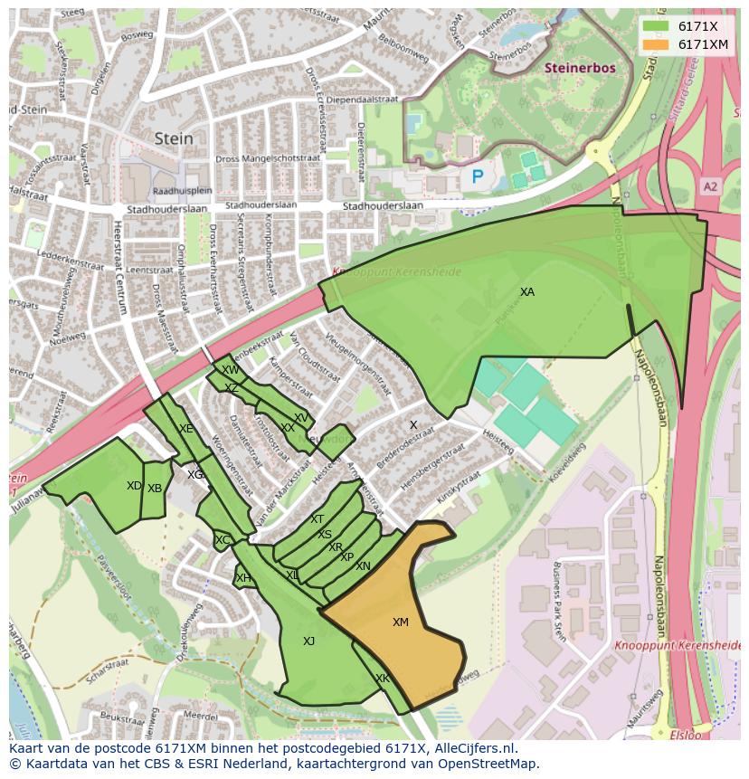 Afbeelding van het postcodegebied 6171 XM op de kaart.
