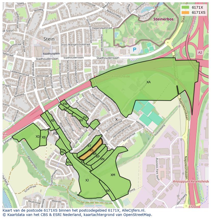 Afbeelding van het postcodegebied 6171 XS op de kaart.