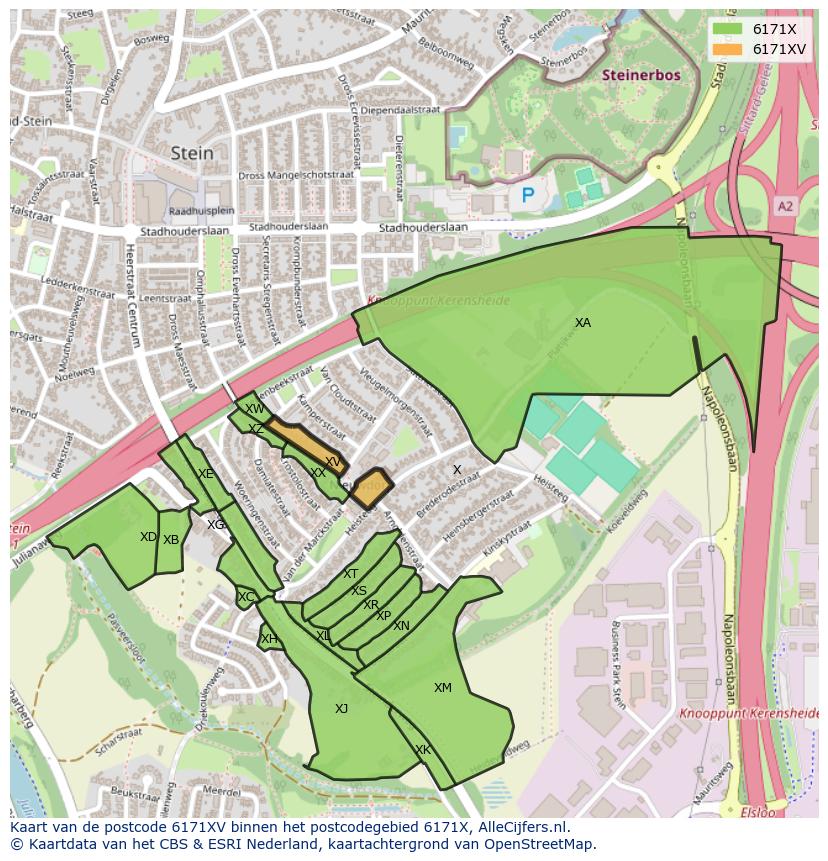 Afbeelding van het postcodegebied 6171 XV op de kaart.