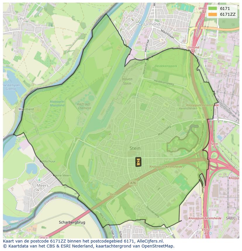Afbeelding van het postcodegebied 6171 ZZ op de kaart.