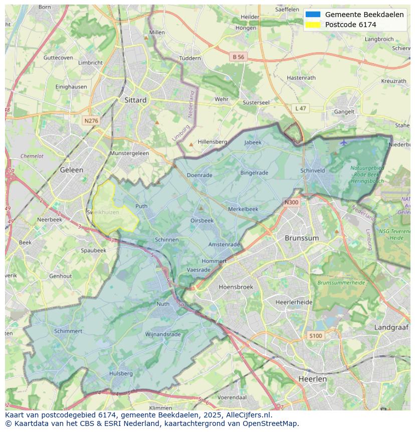 Afbeelding van het postcodegebied 6174 op de kaart.