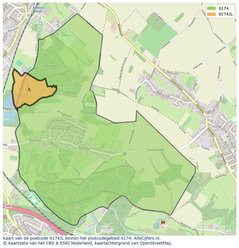 Afbeelding van het postcodegebied 6174 JL op de kaart.