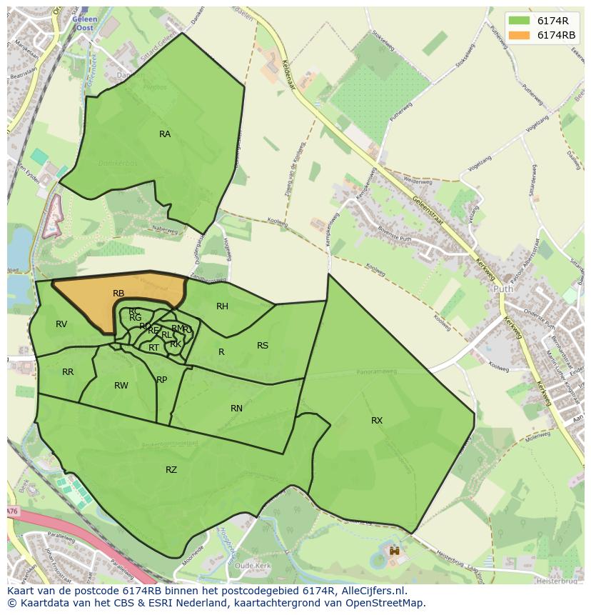 Afbeelding van het postcodegebied 6174 RB op de kaart.