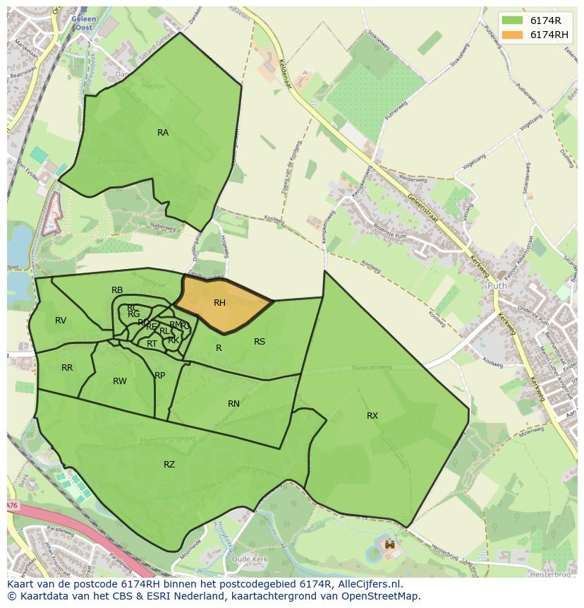 Afbeelding van het postcodegebied 6174 RH op de kaart.