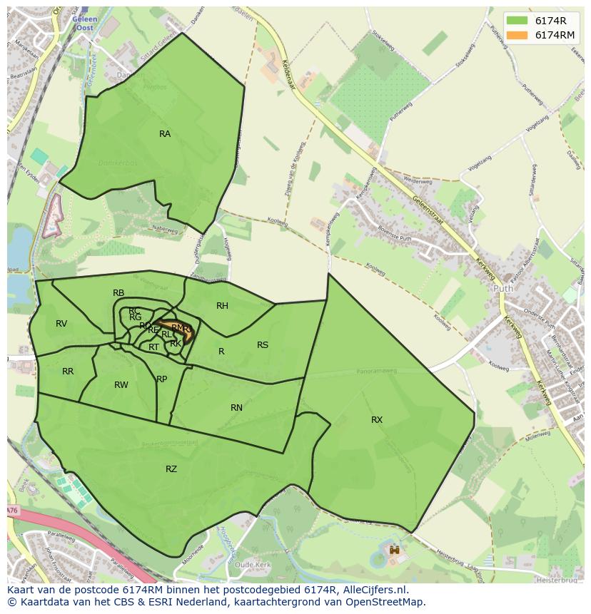 Afbeelding van het postcodegebied 6174 RM op de kaart.