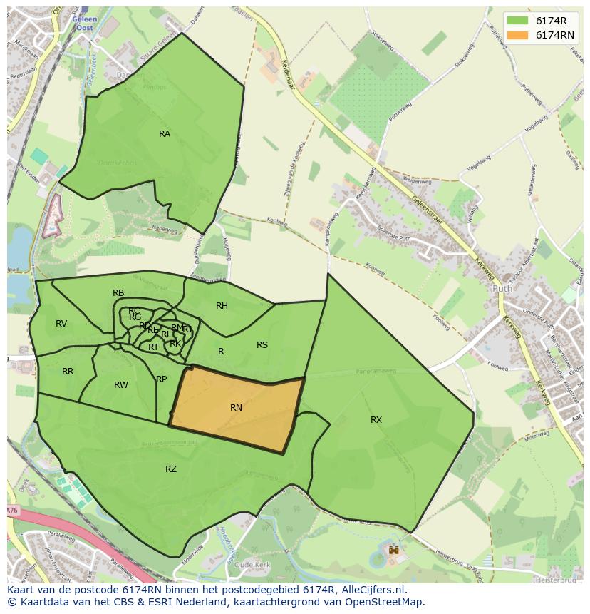 Afbeelding van het postcodegebied 6174 RN op de kaart.
