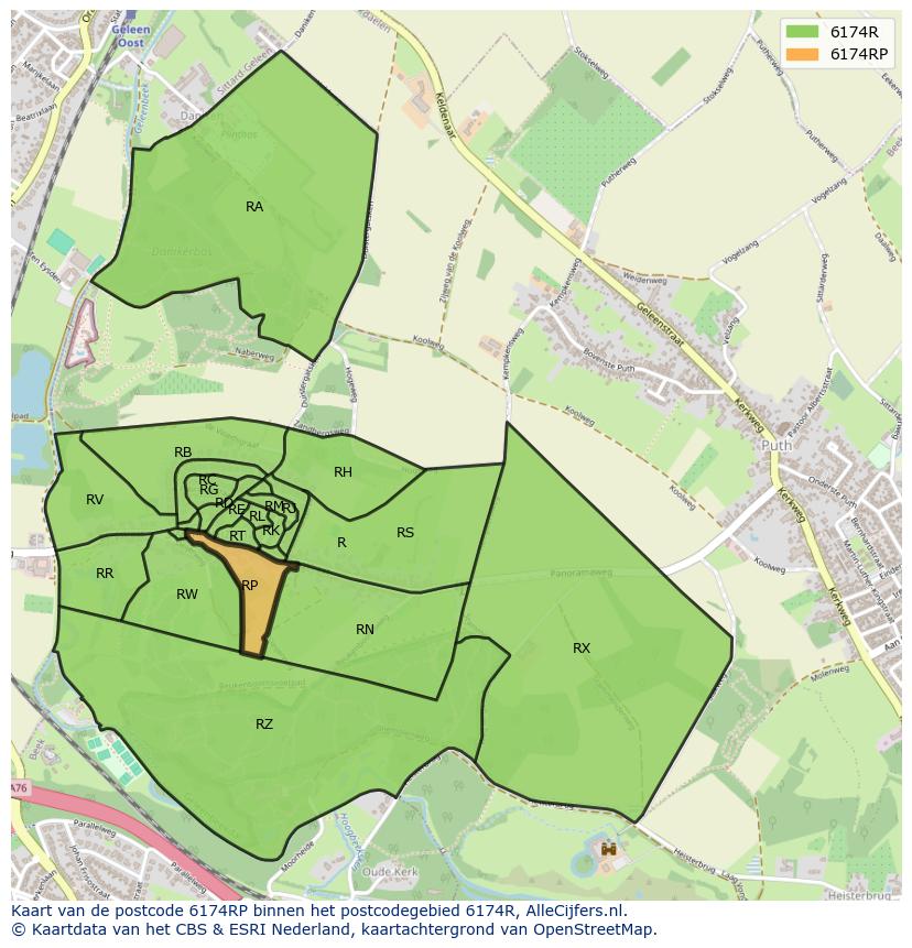 Afbeelding van het postcodegebied 6174 RP op de kaart.