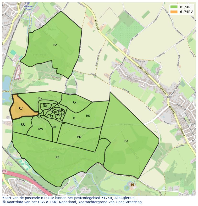 Afbeelding van het postcodegebied 6174 RV op de kaart.