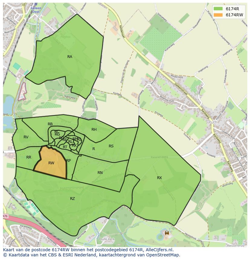 Afbeelding van het postcodegebied 6174 RW op de kaart.