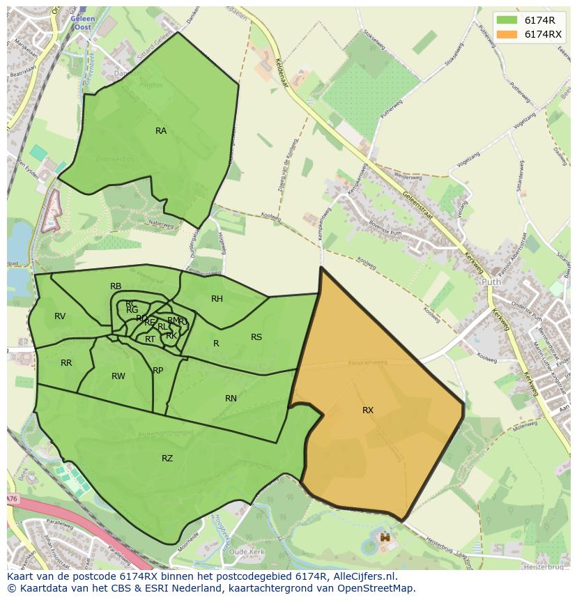 Afbeelding van het postcodegebied 6174 RX op de kaart.