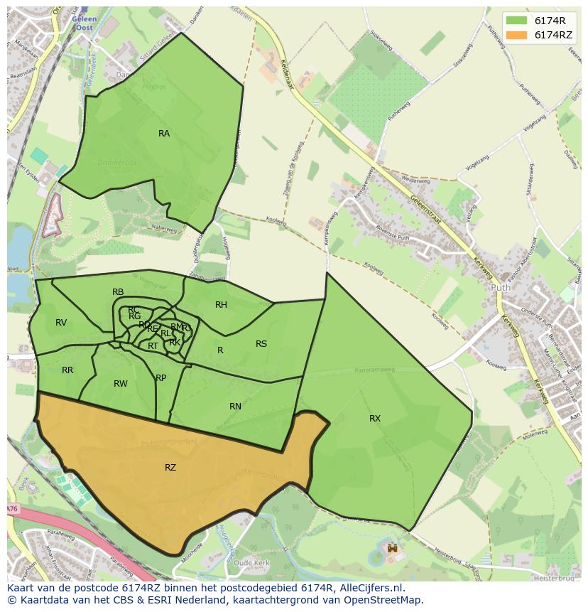 Afbeelding van het postcodegebied 6174 RZ op de kaart.