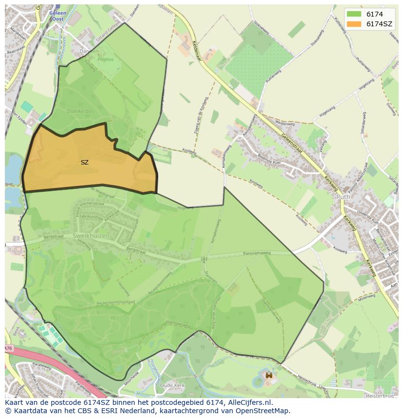 Afbeelding van het postcodegebied 6174 SZ op de kaart.
