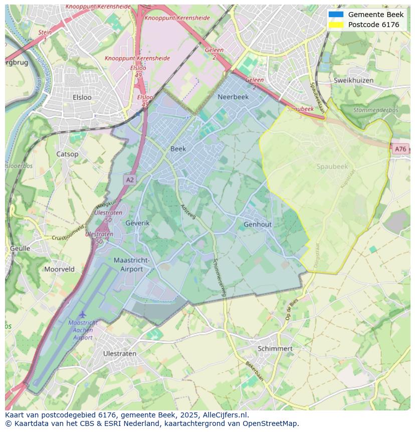 Afbeelding van het postcodegebied 6176 op de kaart.