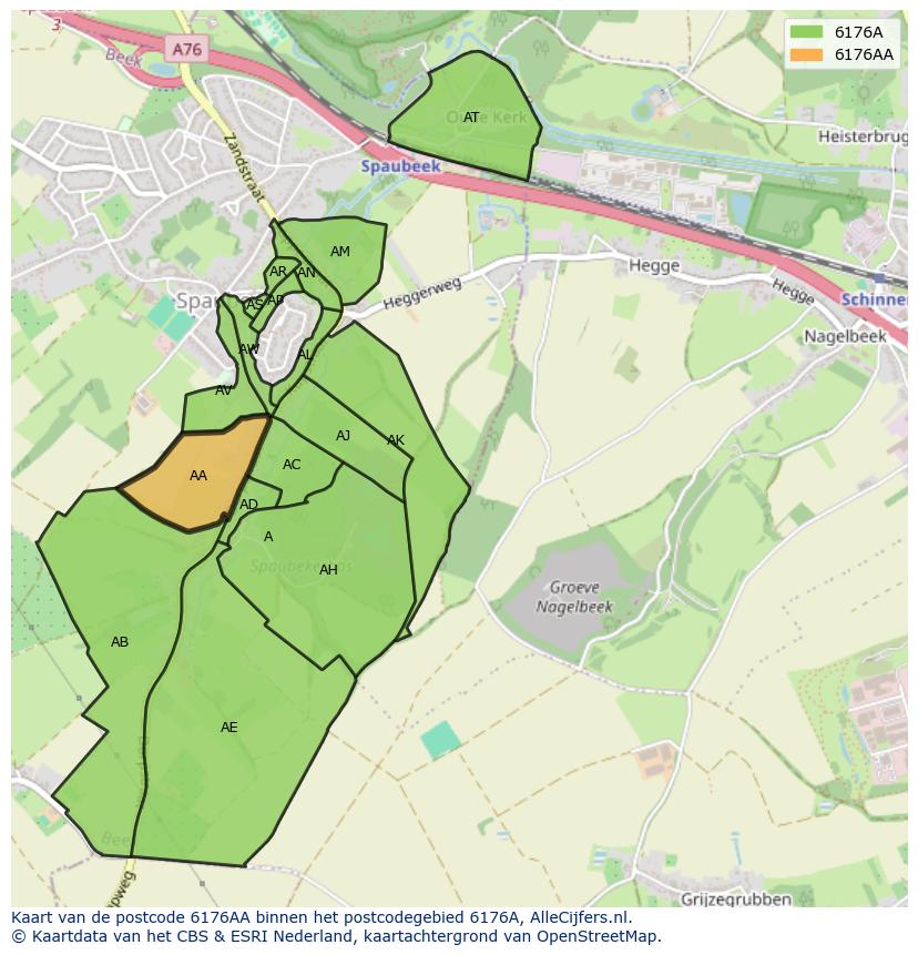 Afbeelding van het postcodegebied 6176 AA op de kaart.