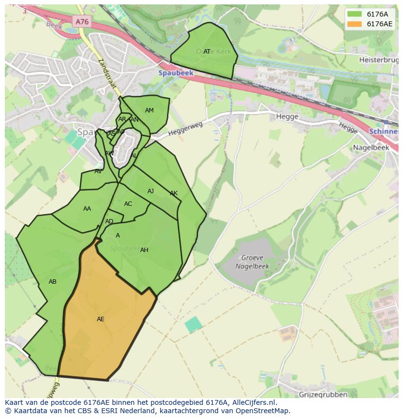 Afbeelding van het postcodegebied 6176 AE op de kaart.