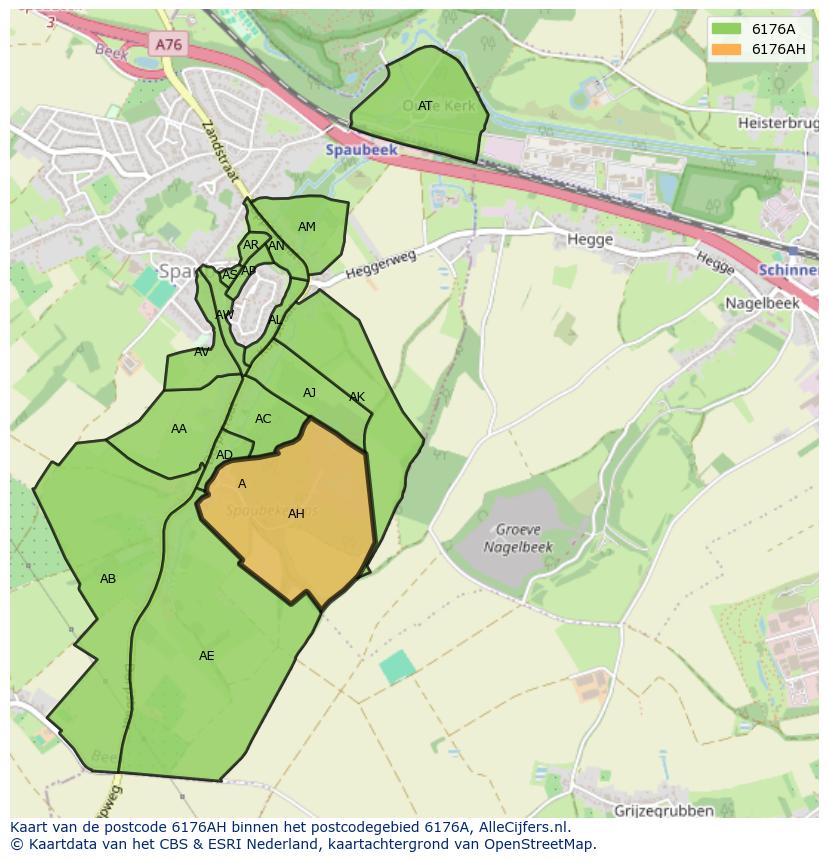 Afbeelding van het postcodegebied 6176 AH op de kaart.