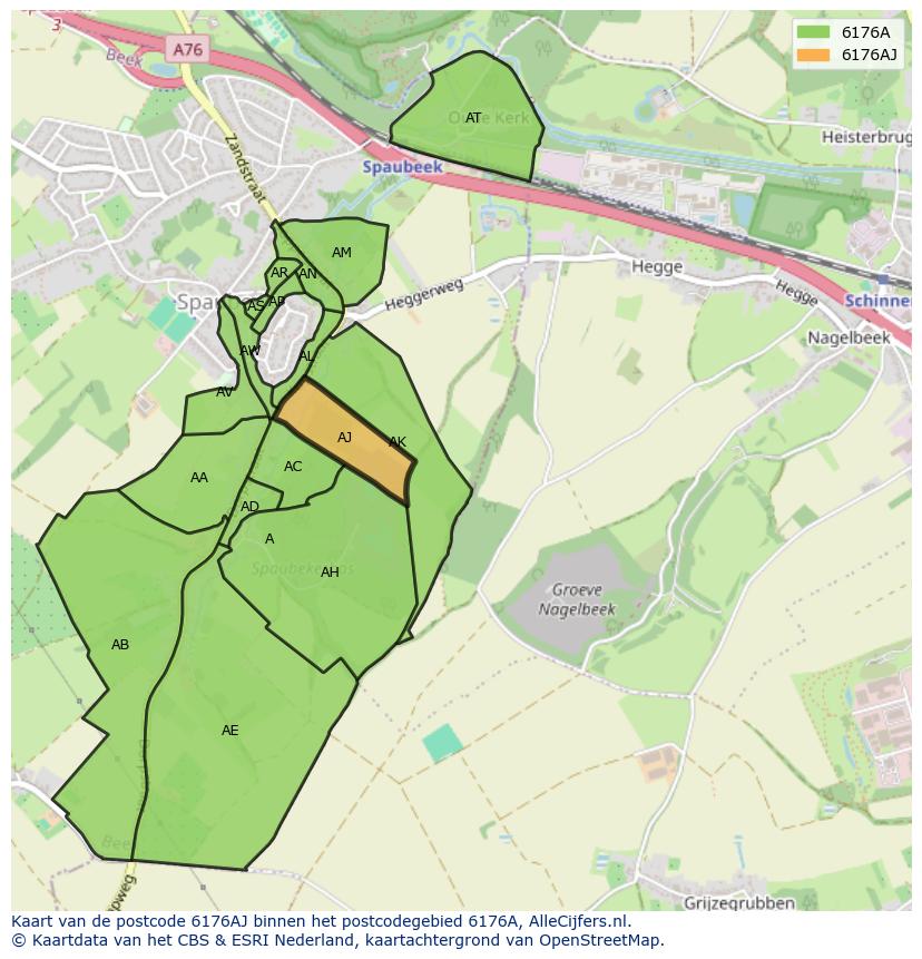 Afbeelding van het postcodegebied 6176 AJ op de kaart.