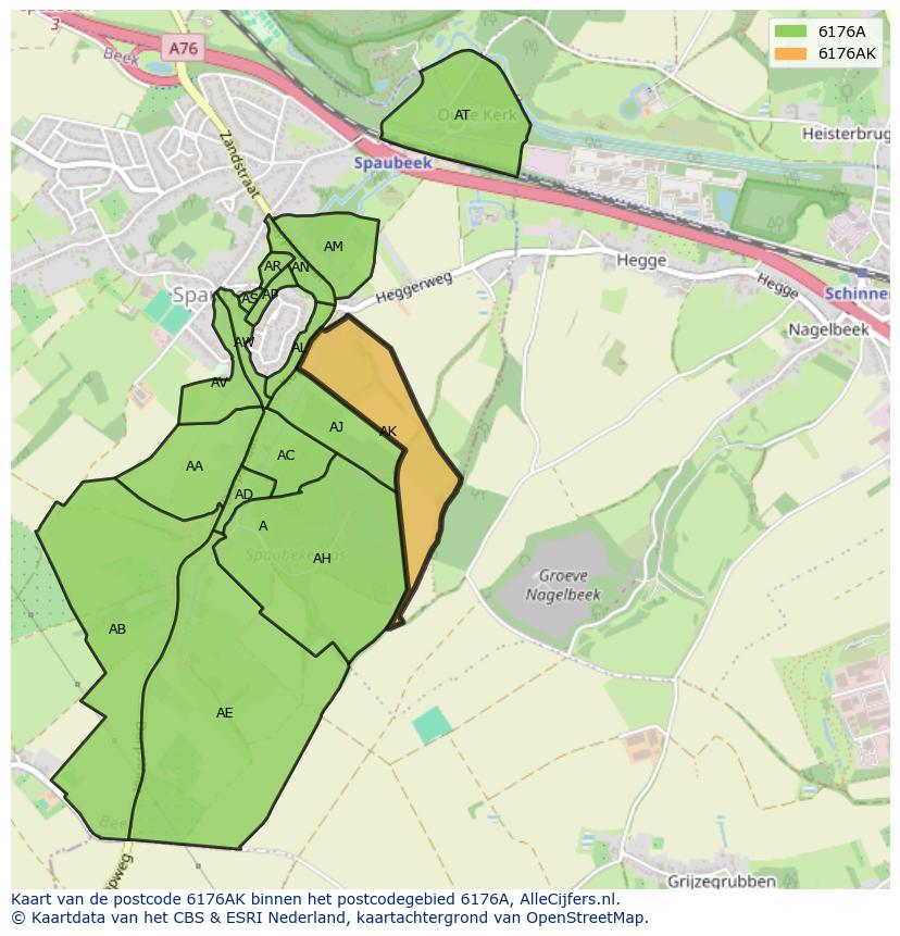 Afbeelding van het postcodegebied 6176 AK op de kaart.