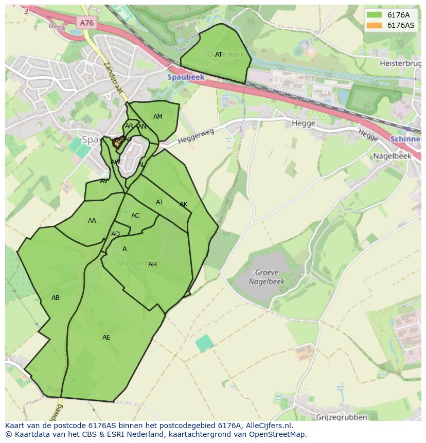Afbeelding van het postcodegebied 6176 AS op de kaart.