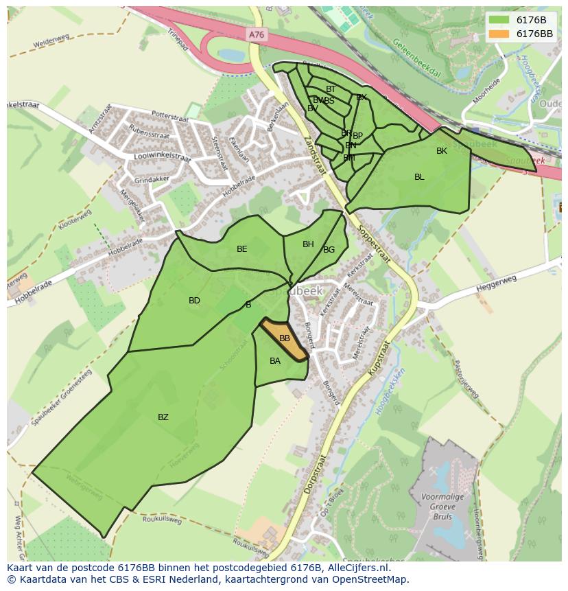 Afbeelding van het postcodegebied 6176 BB op de kaart.