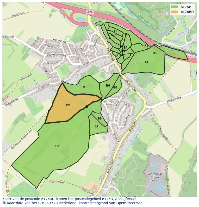 Afbeelding van het postcodegebied 6176 BD op de kaart.