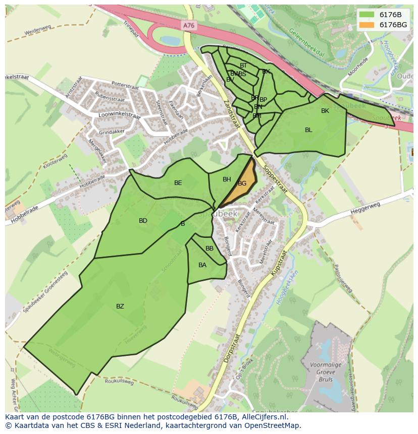 Afbeelding van het postcodegebied 6176 BG op de kaart.