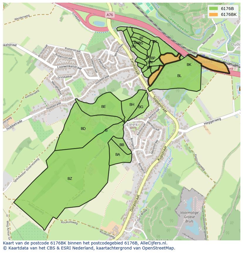 Afbeelding van het postcodegebied 6176 BK op de kaart.