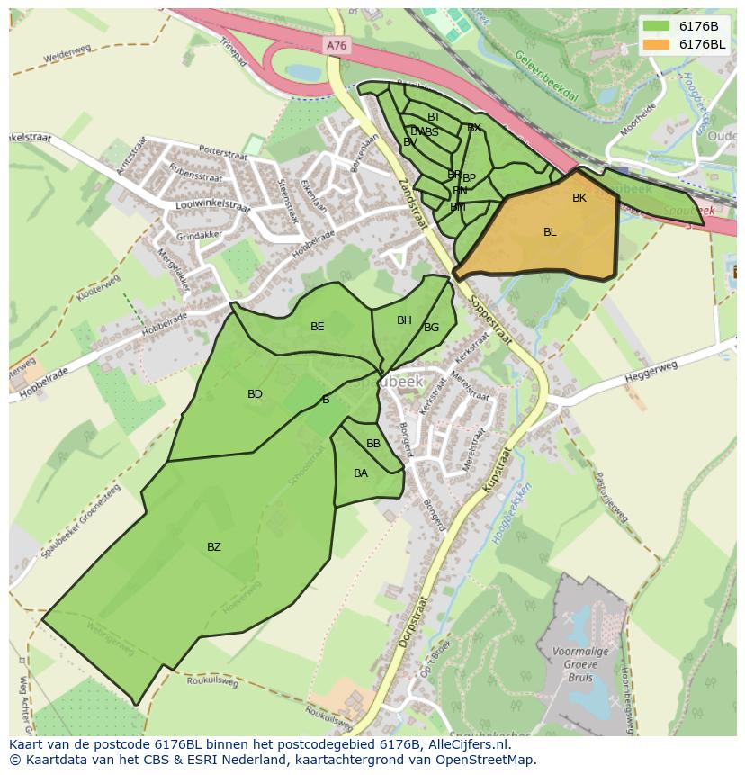 Afbeelding van het postcodegebied 6176 BL op de kaart.