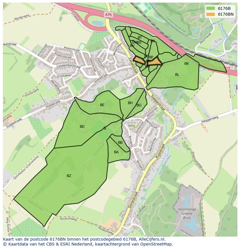 Afbeelding van het postcodegebied 6176 BN op de kaart.