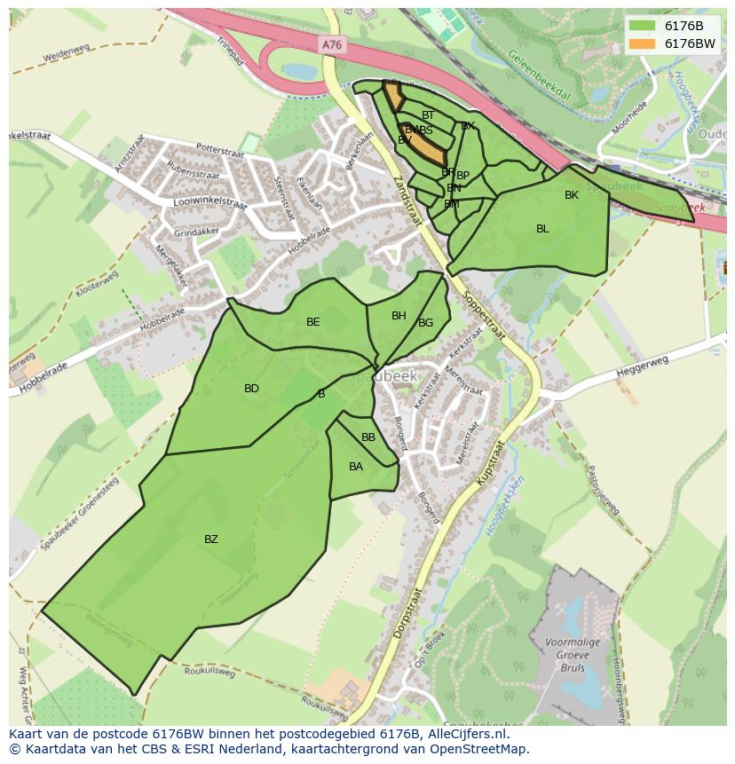 Afbeelding van het postcodegebied 6176 BW op de kaart.