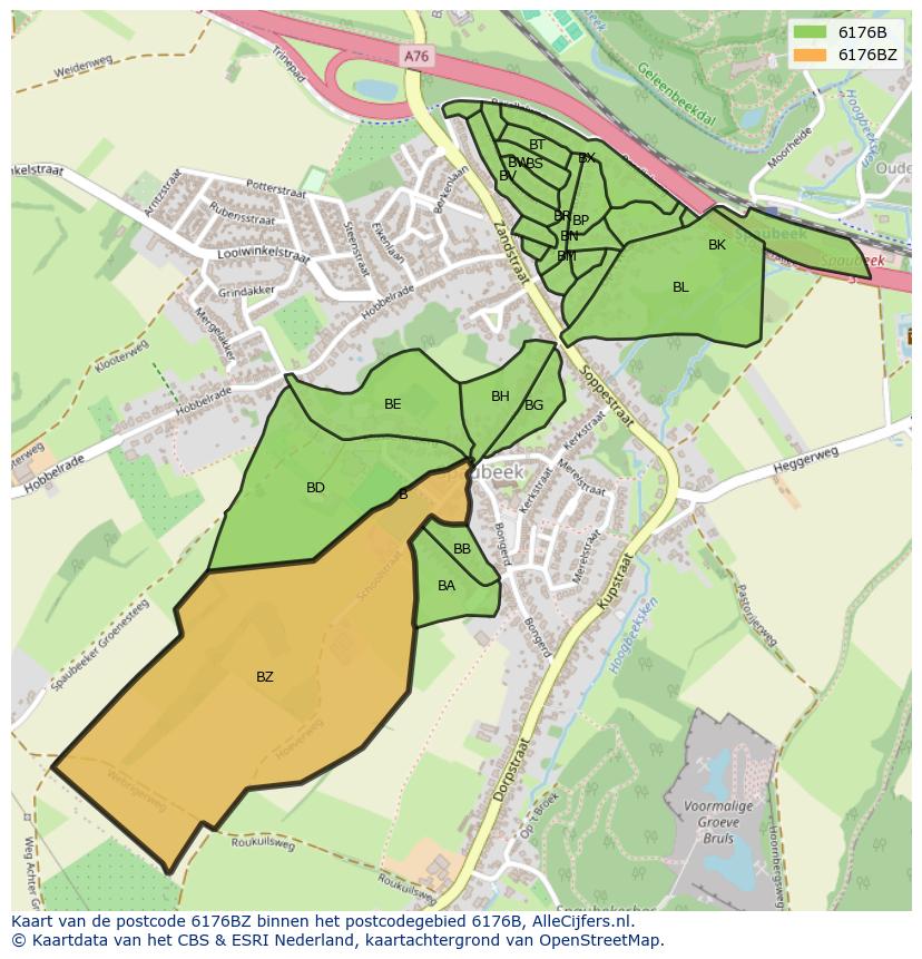 Afbeelding van het postcodegebied 6176 BZ op de kaart.