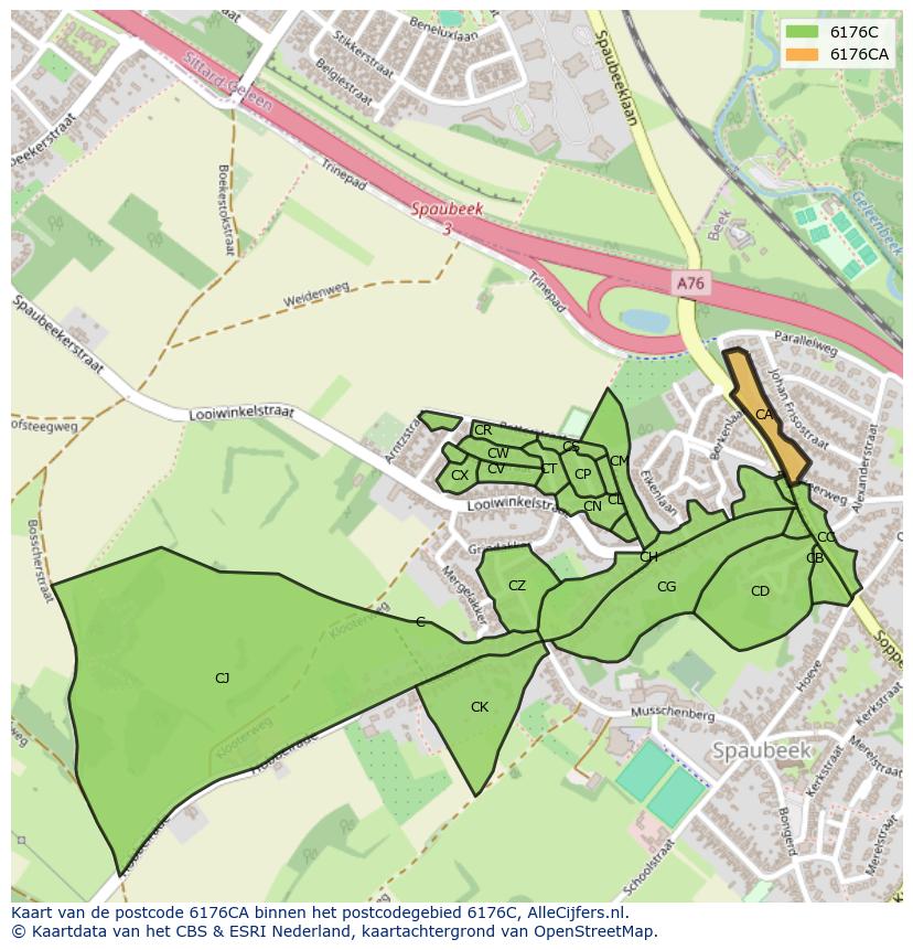 Afbeelding van het postcodegebied 6176 CA op de kaart.