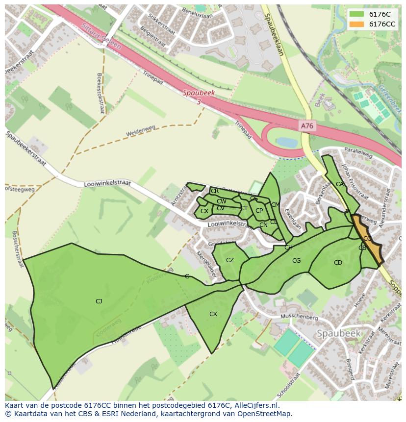 Afbeelding van het postcodegebied 6176 CC op de kaart.
