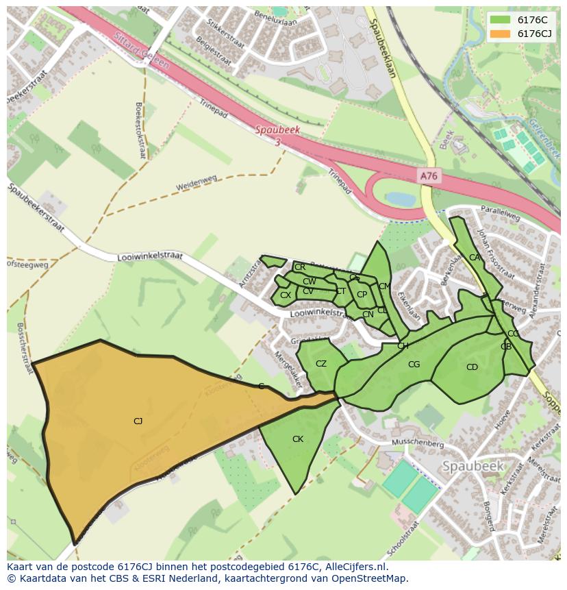 Afbeelding van het postcodegebied 6176 CJ op de kaart.