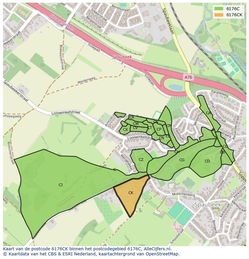 Afbeelding van het postcodegebied 6176 CK op de kaart.