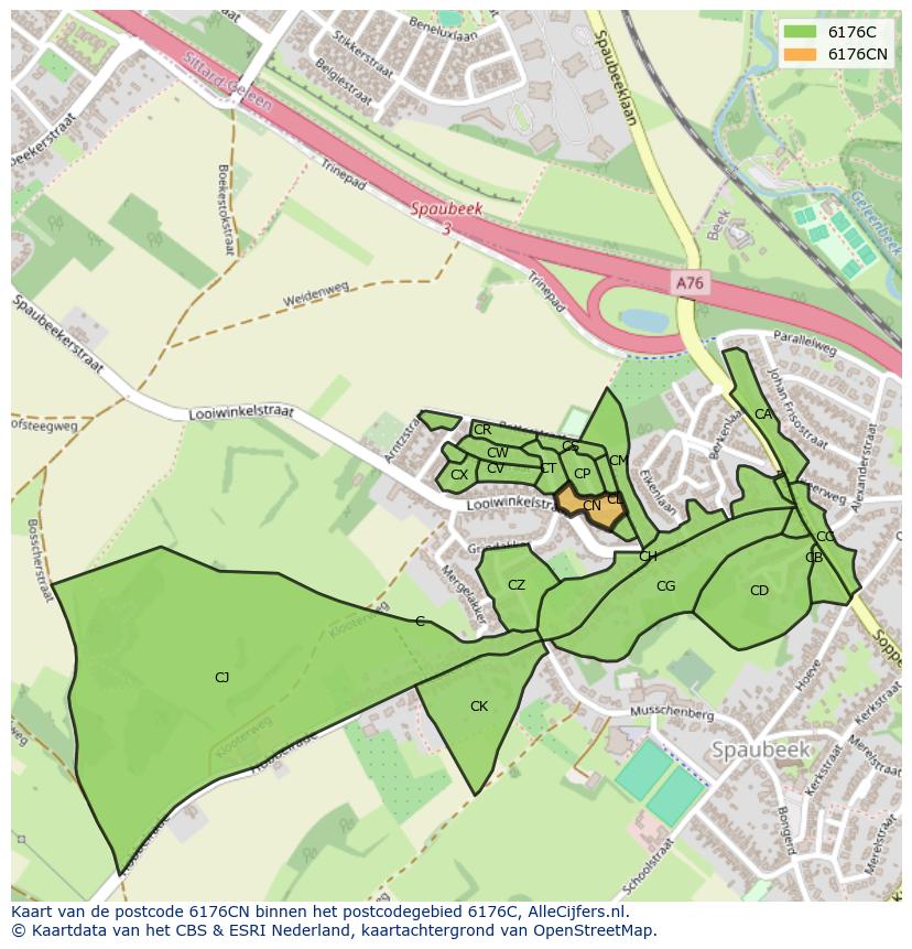 Afbeelding van het postcodegebied 6176 CN op de kaart.