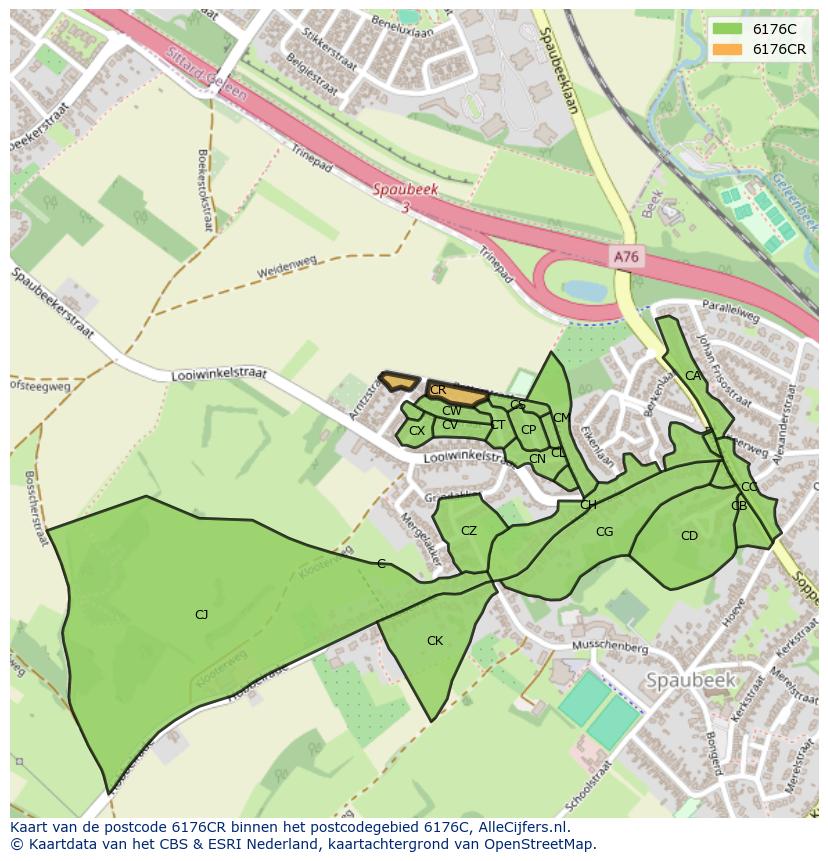 Afbeelding van het postcodegebied 6176 CR op de kaart.