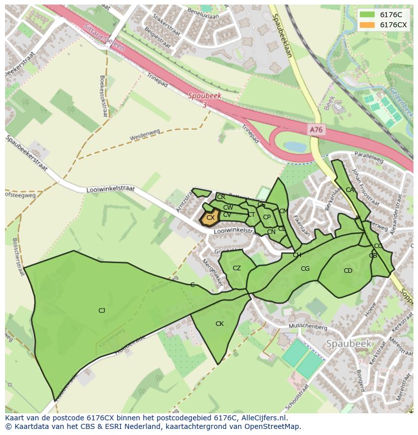 Afbeelding van het postcodegebied 6176 CX op de kaart.