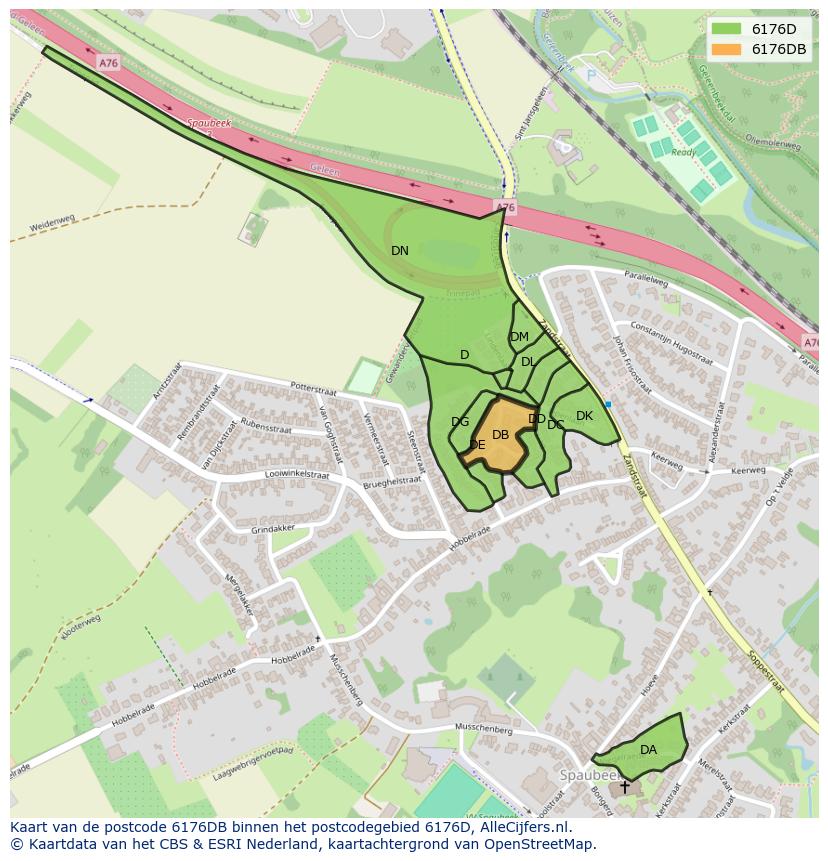 Afbeelding van het postcodegebied 6176 DB op de kaart.